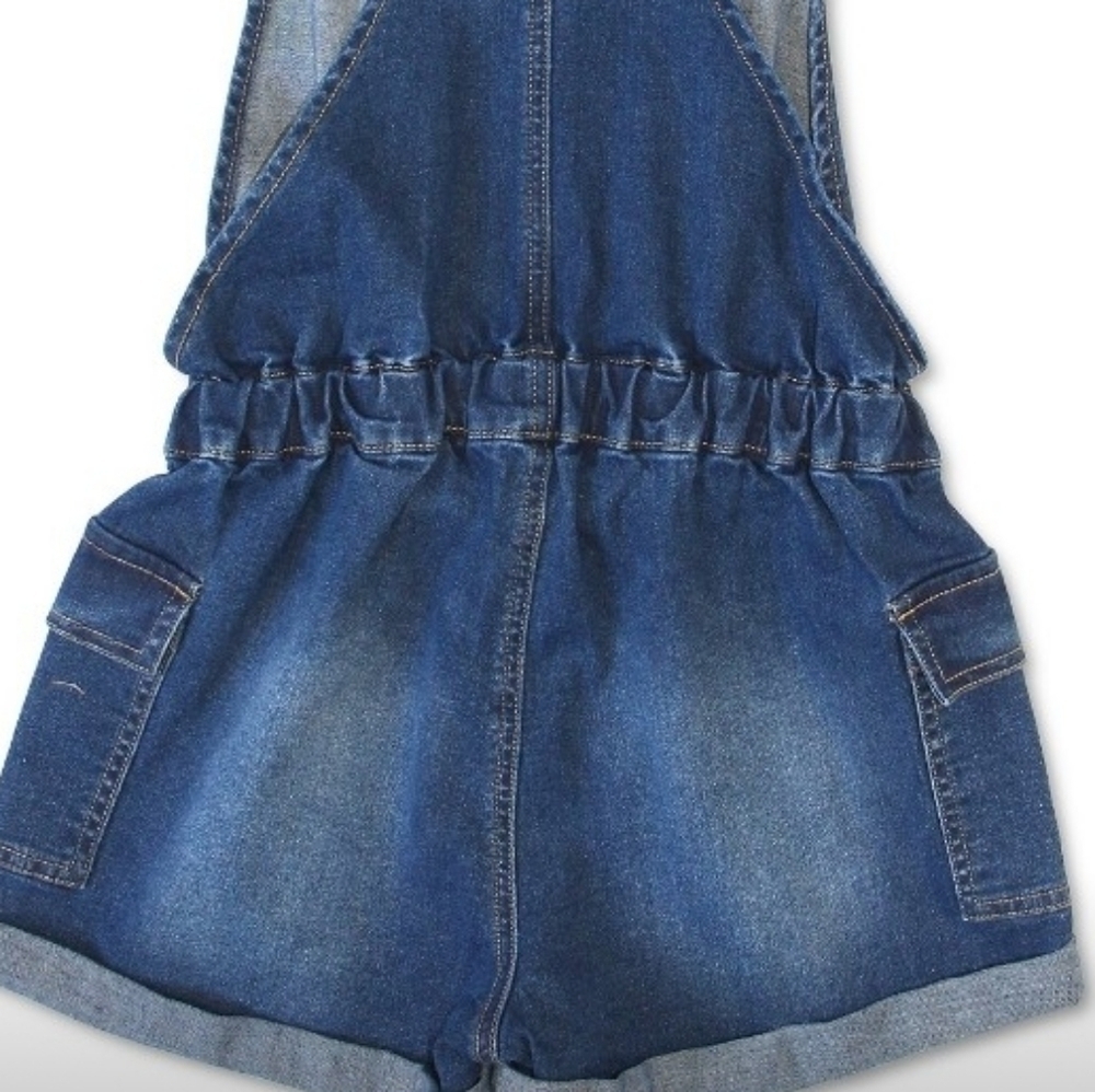 Shortall Jean Cargo Short Overalls Size Large Juniors - Picture 2 of 7